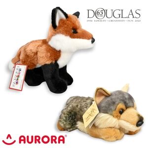 NEW Douglas Bushy Red Fox 1738 & Aurora Miyoni Wolf 26264 Stuffed Animals Bundle